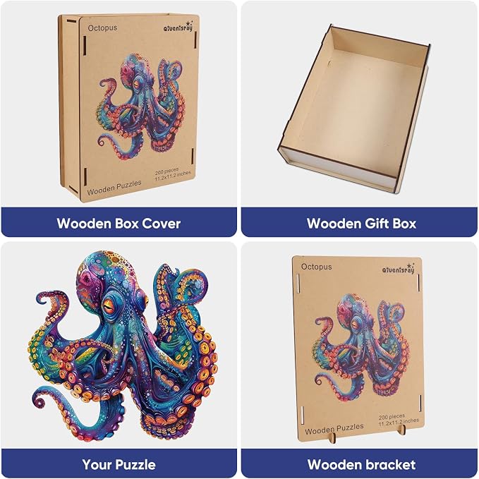 Qiuenisray Wooden Puzzles 1000 Pieces, Octopus Ocean Jigsaw Puzzles | Wooden Adults Puzzle, FSC Certified Unique Shape Adult Puzzles Pieces, Wall Decor for Family Game 23.4x23.5 in