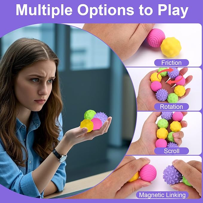 BUSOHA Silicone Magnetic Fidget Balls - 4 Pack Fidget Toys for Adult | Four Unique Textures Sensory Support,Quiet and Silent Stress Relief,Lightweight,Office,Travel,Autism,Anxiety,ADHD