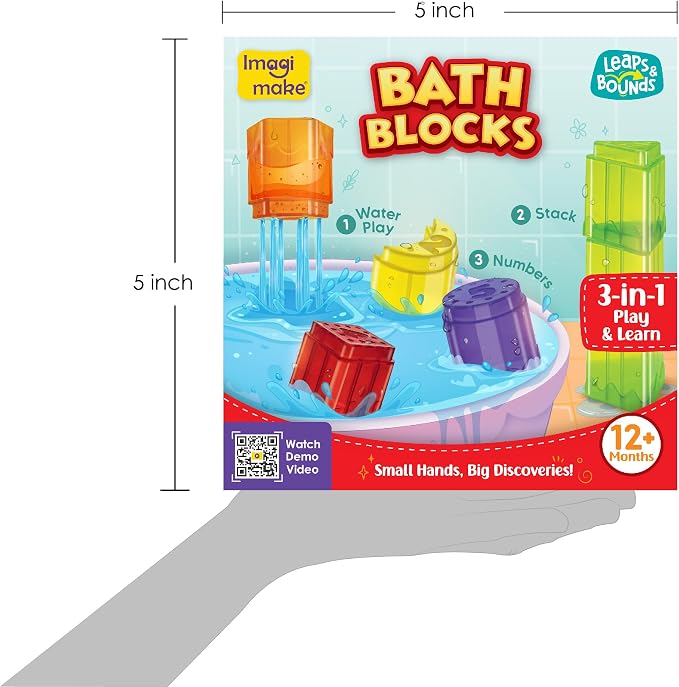 Imagimake Leaps & Bounds - Bath Blocks, 3-in-1 Bath Toy, Ages 12 Month+ | Early Learning Bath Toy, Learn Numbers, Colors & Stacking Skills, Birthday Gift for Boys & Girls Ages 1,2,3 Years Old