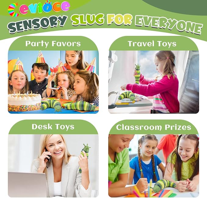 Cevioce Sensory Slug Fidget Toys, Fidget Slug Toys for Adult & Kid Party Favors, 1 PC Autism Sensory Toys for Autistic Children, Travel Toys for 3+ Easter Basket Stuffers Gifts for Toddler Kids B
