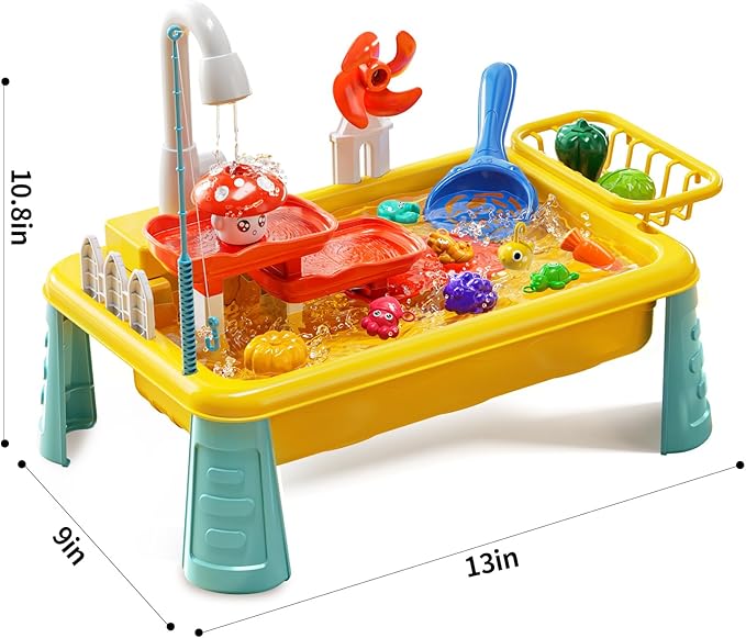 Kids Water Table Play Toy for Toddlers 4-8 Years Old | Kitchen Sink with Electrical Pump and Flowing Water, Fishing Games, Outside Sensory Gift Toys for Boys and Girls 3 4 5 6 7 8