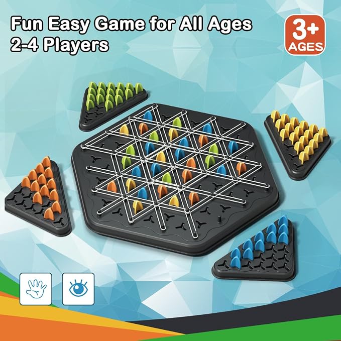 Chain Triangle Chess Game, Triangle Chain Strategy Game for Family Night | Triangle Game with Rubber Bands for Kids and Adults, 2 to 4 Players