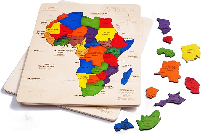 EKOPLAY’s Africa MAP Wooden Puzzle for Kids, 31 Piece Jigsaw Puzzle for School Kids, Learning Educational Toys Gifts for Boys Girls 4+ Years.