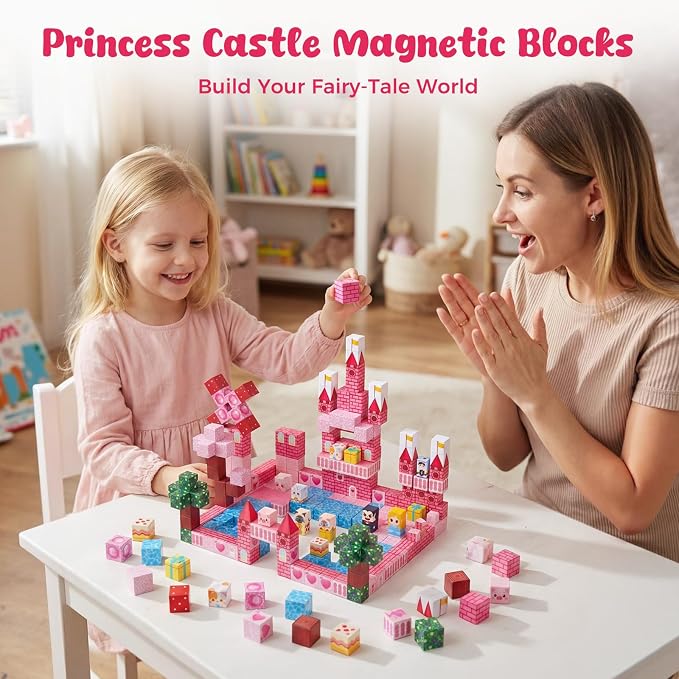 3 otters 150PCS Magnetic Blocks, with a Storage Bag, Princess Castle | Montessori Building Toys for Girls, Stem Thinking, Spatial Skills, Hands-on Focus, Hoilday Gifts
