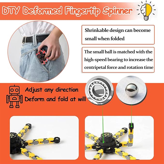 12 Pack Funny Sensory Fidget Toys,Deformable Chain DIY Robot Spinners Fingertip Stress Relief Gyro Toy Birthday Gifts Easter Basket Goodie Bag Stuffers Classroom Prizes Party Favors for Kids Adults