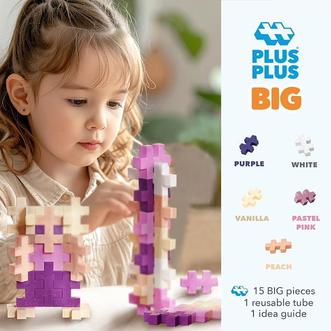 PLUS PLUS Big 15 Piece Bloom Mix - Large Building Blocks for Toddlers | Quiet Stem Toys for Toddlers, Prek Classroom Essentials, Waffle Blocks Jumbo, Stem Bins for Classroom, Sensory Bins