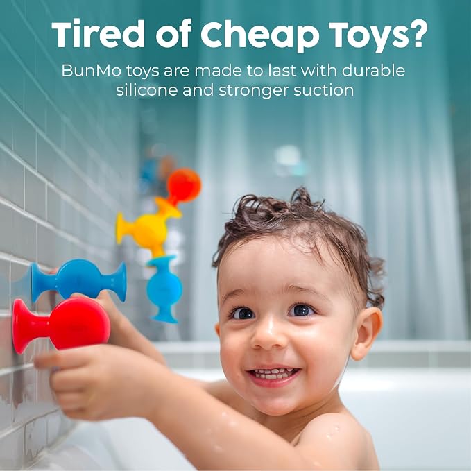 BUNMO Bath Toys Suction - Connect, Build, Create - Bath Toys - Hours of Fun & Creativity - Fine Motor Skills - Stimulating Sensory Toys - Non-Mouthable Toy 3+ - Textured 44 Pack