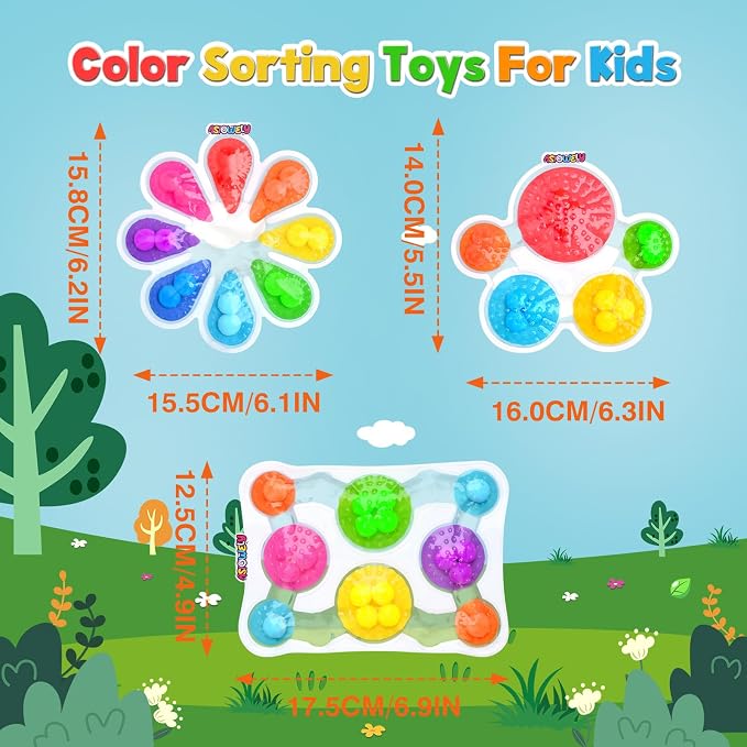 3Pcs Color Sorting Sensory Toys for Kids with Autism Toddler Toys for Airplane Travel Road Trip Preschool Montessori Toys Fine Motor Skills Easter Basket Stuffers Gifts for Kids Boys Girls