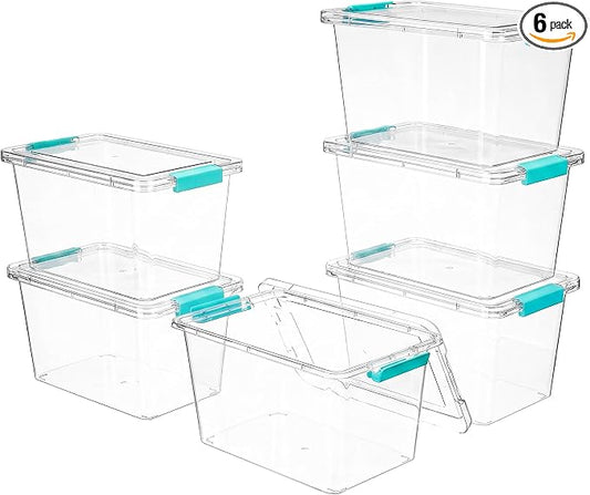 Vtopmart 6 Pack 5 Qt Clear Storage Bins with Lids for Toy & Craft Storage | Stackable Plastic Toy Bin for Home, Classroom, Plastic Art & Craft Storage Container, BPA-Free Organizer Box