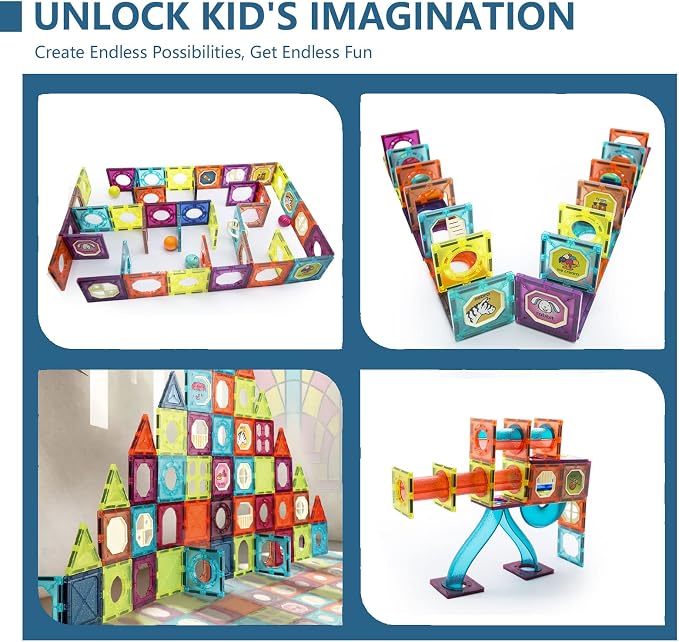 LTKFFFdp Magnetic Building Blocks STEM Educational Toys for Kids Ages 4-12, Ball Track and 3D Stacking Construction Set | 3D Magnet Cubes Building Blocks with Pipes, Montessori Birthday Gifts for Boys Girls Ages 3+, Compatible with Other Brands