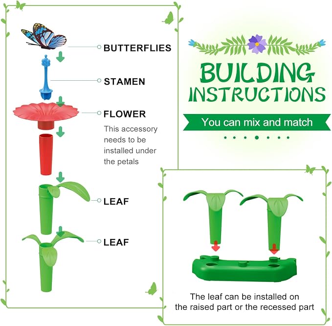 SpringFlower Flower Garden Building Toys, for Girls 3 4 5 6 7 Years Old | Flower Garden Building Kit with Storage case,Educational STEM Toy and Preschool Play Set for Toddlers,Gifts For Girls,148pcs