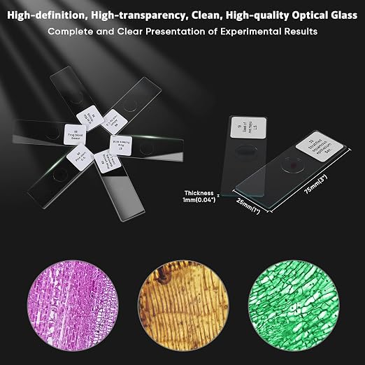 60 Microscope Slides with Specimens,Prepared Microscope Slides for Kids,Glass Slides for Microscope,Prepared Slides for Kids Microscope,Microscope Slide Preparation Kit for Biology Science Classes