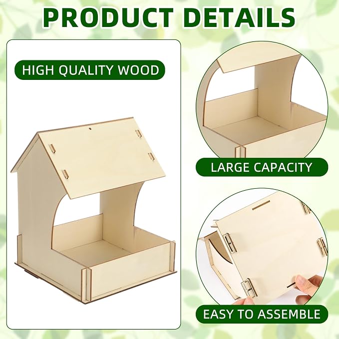 DoubleFill 60 Pack Bird Feeder Kits Bulk Wooden DIY Birdhouse Kits Unfinished Bird Feeder Birdhouse to Paint Wood Craft for Educational Fun Art Outdoor Activities Gifts