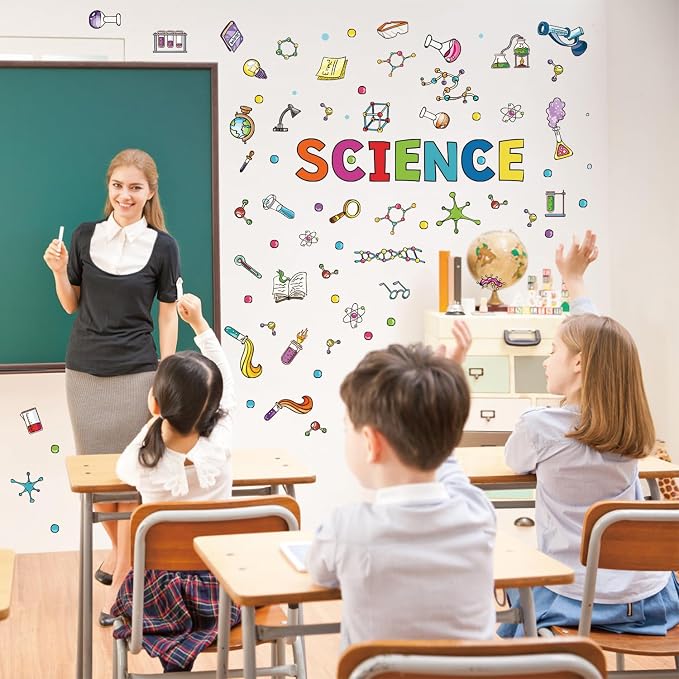 LHIUEM Large Science Wall Decals Colorful Chemistry Laboratory Wall Sticker | Funny Science Banner Wall Decorations,Big Biology Peel And Stick Murals,Chemical Posters for Kids Middle School Classroom Lab