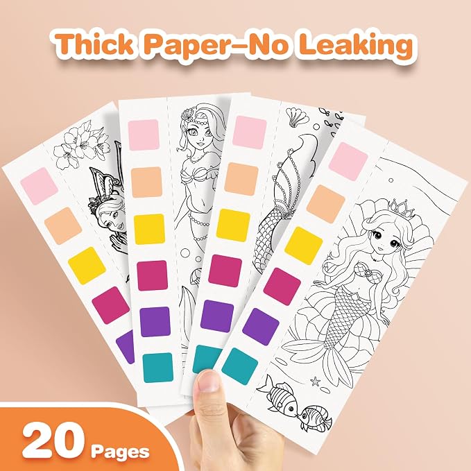 ZHOC Paint with Water Coloring Books for Kids, Pocket Mess Free Watercolor Painting Sets for Kids Ages 3 4 5 6 7 8+, Water Color Paint Set Arts and Crafts Gift for Boys Girls, Mermaid
