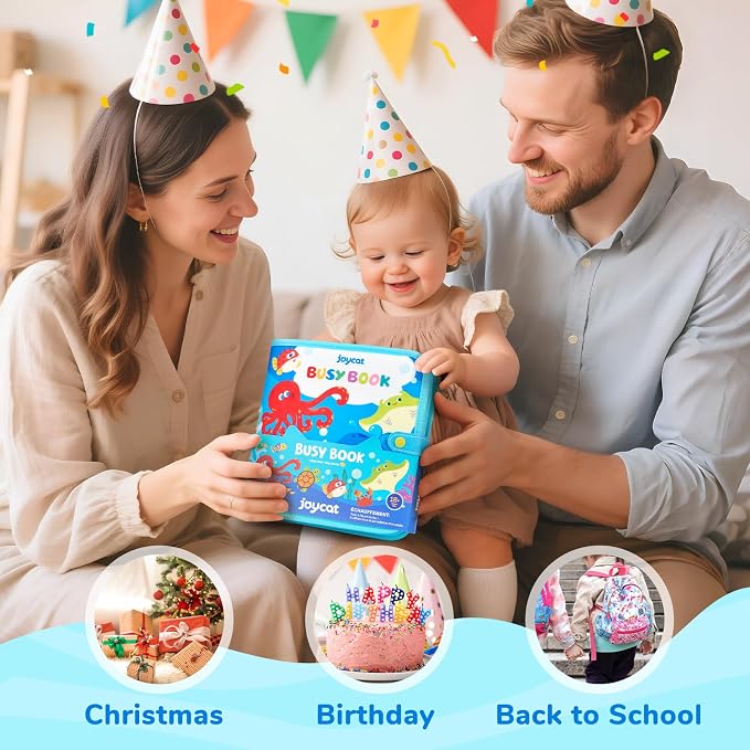 JoyCat Ocean Busy Book for Toddlers 1-3, Montessori Travel Activity Book | Ocean busy book with sea animal activities helps toddlers practice life skills, fine motor skills and quiet travel play.