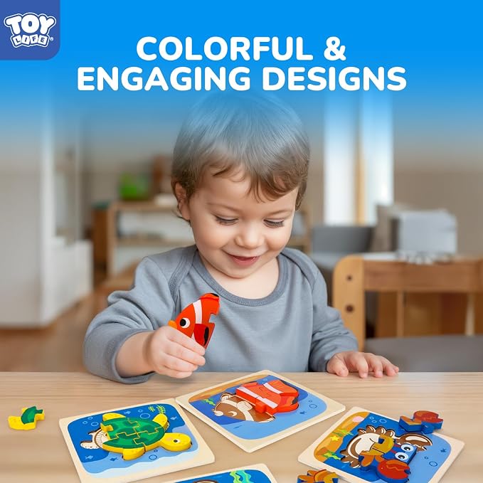 TOY Life Wooden Puzzles for Toddlers 2-4, Sea Animals Puzzles for Toddlers 1-3, Wood Puzzles Educational Montessori Toys Gifts for 1 2 3 Year Old, Baby Kids Learning Toy