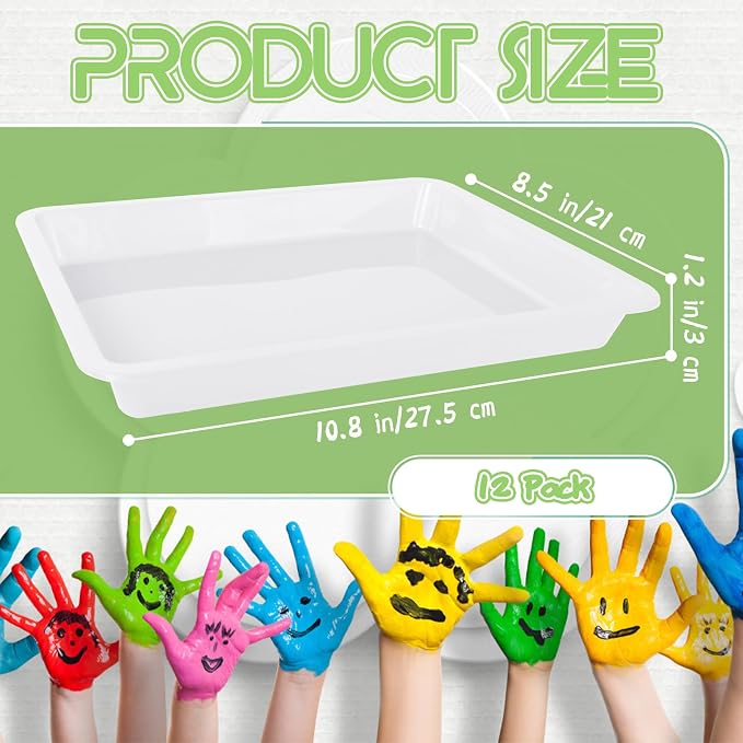 12 Pack Plastic Art Trays,Activity Crafts Tray,Stackable Serving Tray for Kids DIY Projects,Painting,School,Home,Beads(White)