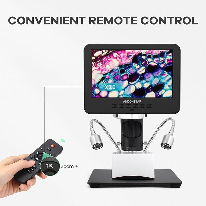 Andonstar AD246S-M 3 Lens 2160P HDMI Digital Microscope 2000x for Adults | 7 Inch LCD Soldering Microscope for Electronics Repair, Error Coins, Pro Boom Arm Stand, Windows Compatible