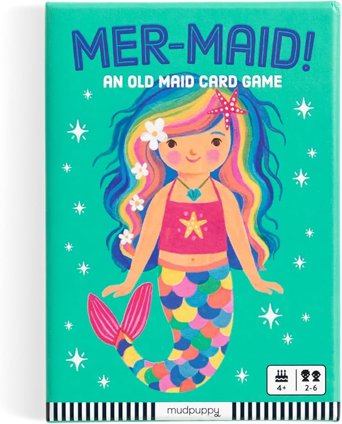 Mudpuppy - Mer-Maid! Card Games for Kids | Ages 4+, Kids Version of Old Maid, Ideal for 3-4 Players, Mermaid Themed, Family Fun, Screen-Free Play, FSC Certified