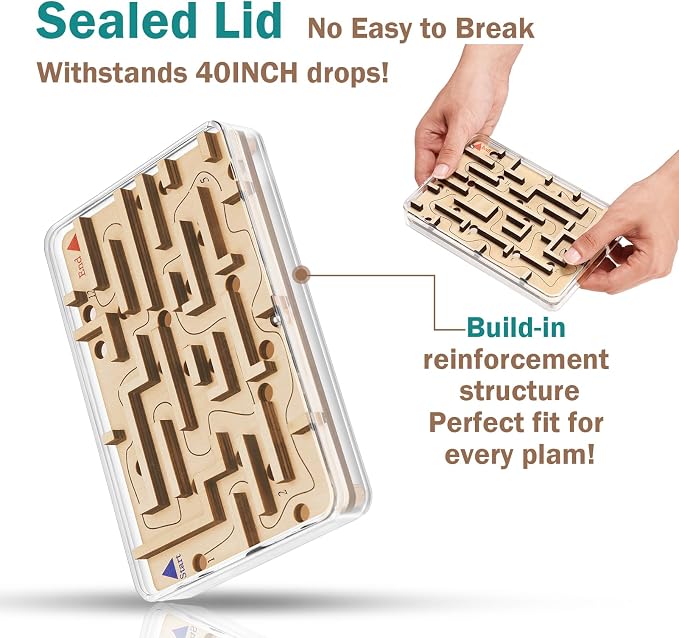 Handheld Fidget Brain Teaser Puzzle Game for Kids - Challenging Wooden Labyrinth Marble Maze for Boys - Fun Brain Teaser Fidget Toys for Travel Christmas Stocking Stuffer for Kids Ages 3 4 5 6 7 8