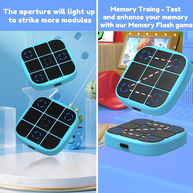KOQQQ Rechargeable Tic-Tac-Toe Bolt Game, Upgraded 4-in-1 Handheld Puzzle Console, Electronic Educational Memory Game, Portable Travel Car Ride Board Games for Kids Adults (Blue)