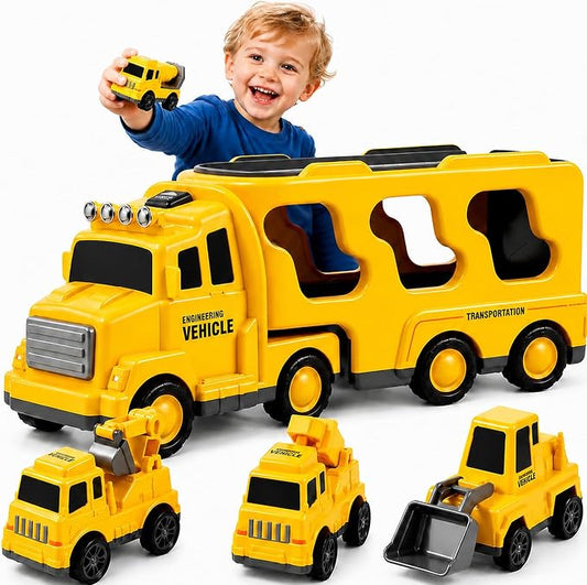 Bennol 5 in 1 Construction Truck Sand Toys for Toddlers Boys 1-3 3-5, Sand Trucks for Sandbox with Excavator, Friction Powered Vehicles Toy Cars for 1 2 3 4 5 Year Old Kids Girls Gifts