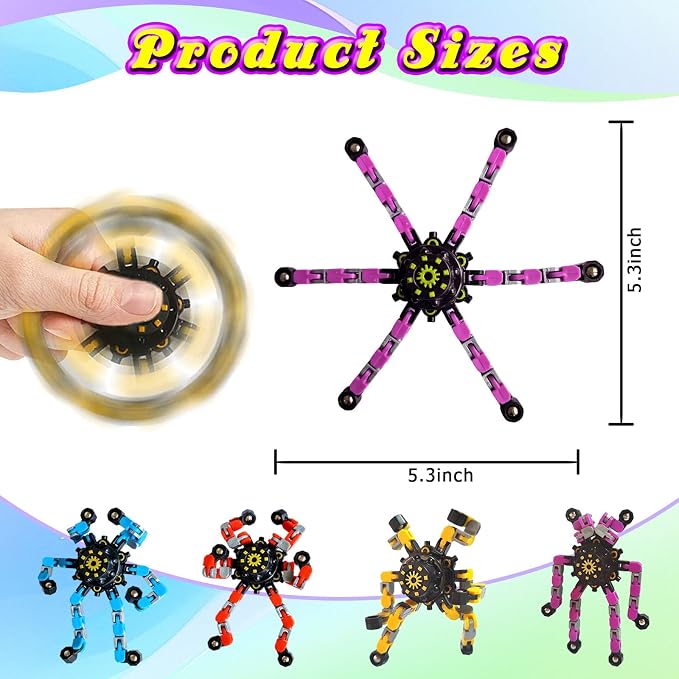 24 Pcs Funny Sensory Fidget Toys,Deformable Chain DIY Robot Spinners Fingertip Stress Relief Gyro Toy Birthday Gifts Christmas Goodie Bag Stuffers Classroom Prizes Party Favors for Kids Adults