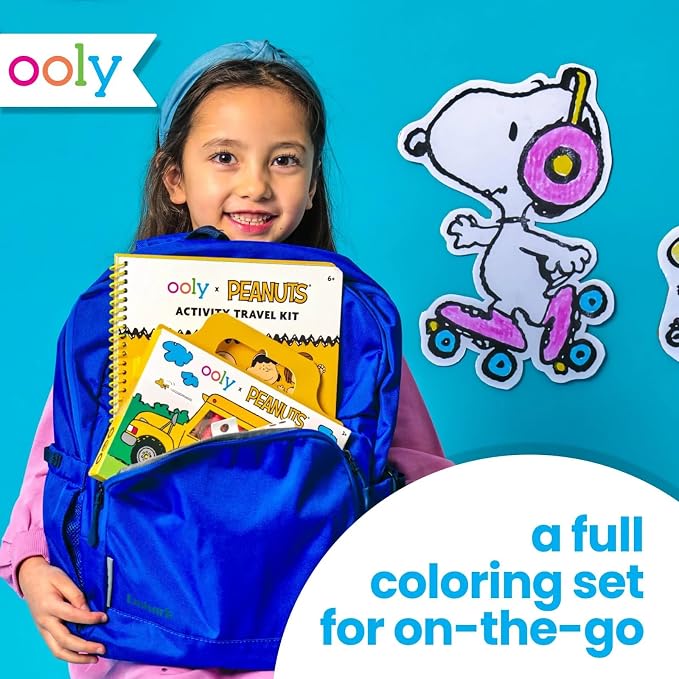 Ooly x Peanuts Coloring Book 9 Jumbo Crayon Kit - Snoopy | Ages 3+, Easy Grip, Handle Carry, Great for Car and Airplane Travel, Fun Gift
