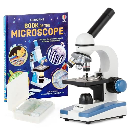 AmScope M150C-PS25-WM Compound Monocular Microscope, WF10x and WF25x | 40X-1000X Magnification Range Compound Biological Microscope Built-In LED Illumination Brightfield Imaging Built-In