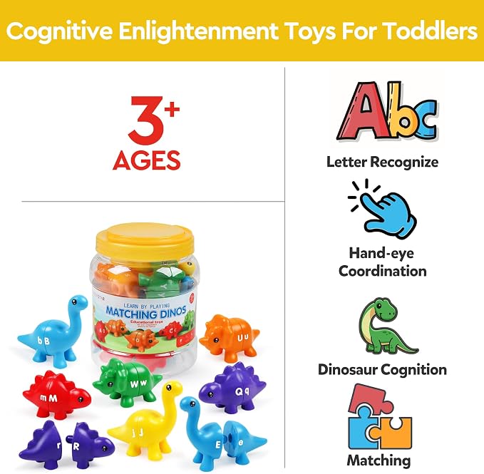 GKDOMS Alphabet Dinosaurs Letter Matching Toy Fine Motor Game | 13pack, Matching & Sorting Game, Sensory Toy, Preschool Learning Activities, Educational Gifts, Ages3+