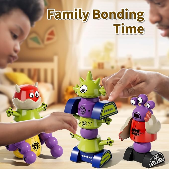 Magnetic Robot Toy for Kids 3-5, 35 PCS STEM Educational Playset with Storage Box, DIY Stacking Monster Robots, Toddler Creative Alien Toys Gift for Boys Girls (Christmas Birthday)