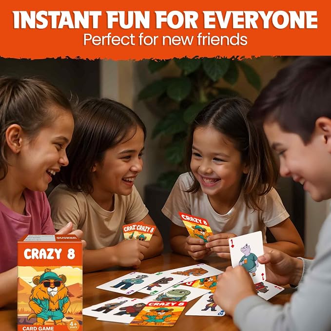 QUOKKA Crazy 8 Card Games for Kids Ages 4–8 – Fun Family Game with Cute Animals, Perfect for Travel, Playdates, Family Time – Educational & Engaging Playing Cards for Kids, Easy to Learn, Fast to Play