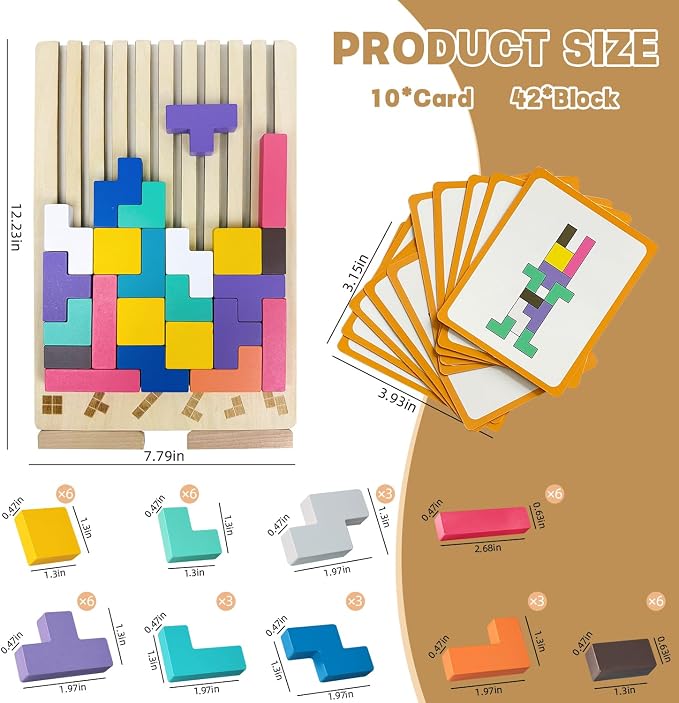 Wooden Stacking Puzzle Toy,3D Wooden Montessori Puzzles Toy,Giant Russian Block Game,Puzzle Board for Kids Jigsaw Puzzle Toddlers Brain Teasers for Kids 5-7 8-12 Years