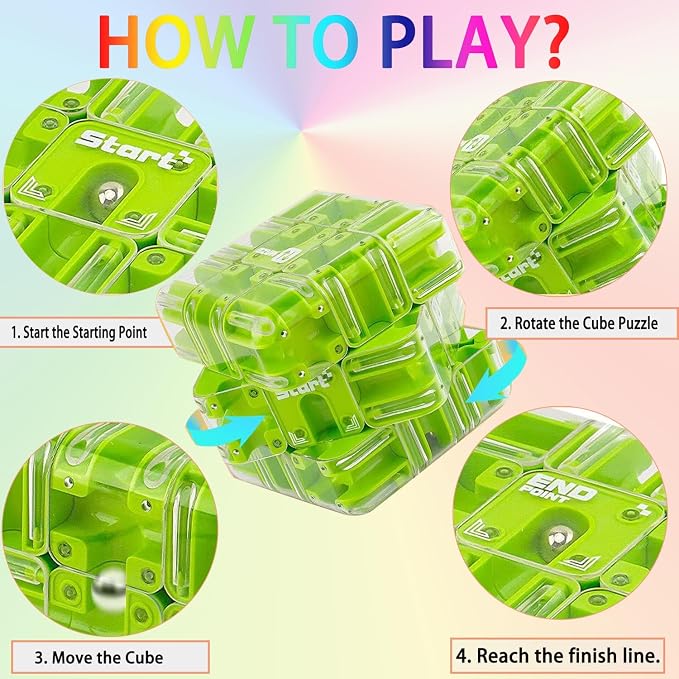Large 3D Labyrinth Cube Puzzle, Puzzles Maze Cube Ball for Kids, Education Sensory Toys Rubik Race Game Spatial Awareness Brain Training Toy for Stress Relief for Adults Teens(Green)