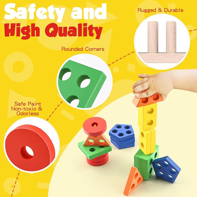 Montessori Toys for 2 3 Year Old Girls Boys, Wooden Sensory Toys for 2-3 Year Old Birthday Gifts, Education Toddler Puzzles Toddler Easter Basket Stuffers Learning Toy Activities Puzzles Ages 2-3