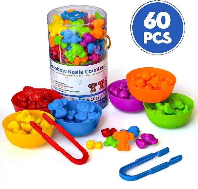 Pairez Toys Counting Toy for Toddlers, 60 Koala Counters with Sorting Bowls | Color Sorting Matching Game, Math Manipulatives, Preschool Homeschool & Classroom Early Learning Supplies, Kids Sensory Toys