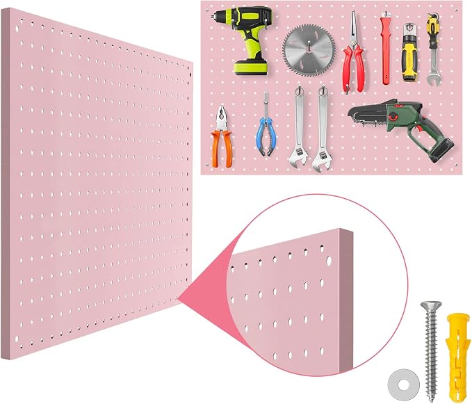 Peg Board, 3 Pack Metal Pegboard Panels Pink Pegboards Wall Organizer with Frame Large Heavy Duty Peg Board with Hooks for Walls Home, Garage Tool Storage, Office, Craft Room, Kitchen 24”×16”