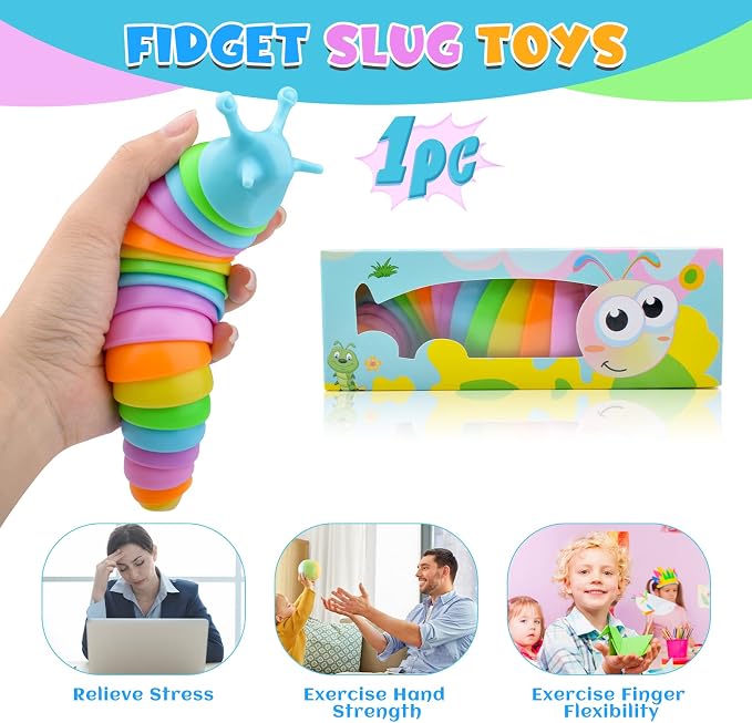 Cevioce Sensory Slug Fidget Toys, Fidget Slug Toys for Adult & Kid Party Favors, 1 PC Cute Autism Sensory Toys for Autistic Children, Travel Toys for 3+ Easter Basket Stuffers Gifts for Toddler Kids