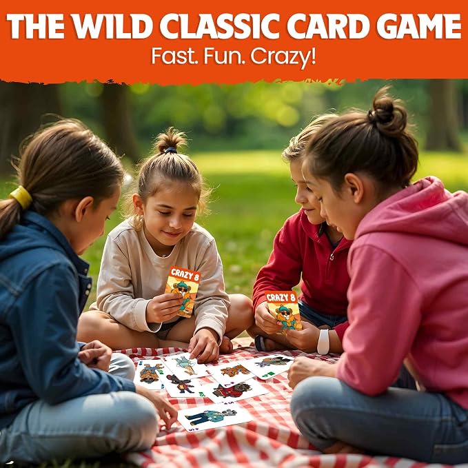 QUOKKA Crazy 8 Card Games for Kids Ages 4–8 – Fun Family Game with Cute Animals, Perfect for Travel, Playdates, Family Time – Educational & Engaging Playing Cards for Kids, Easy to Learn, Fast to Play