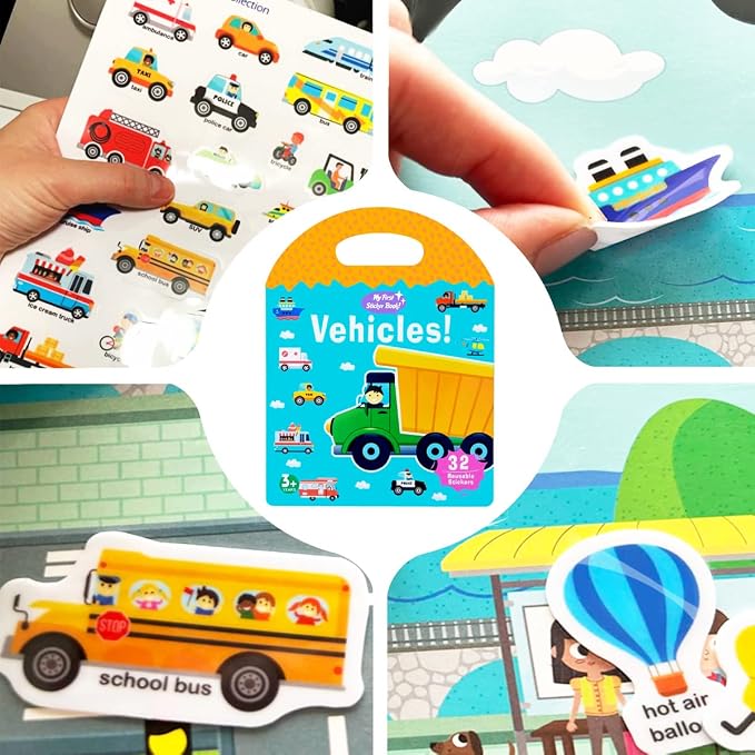 2 Sets Portable Jelly Quiet Busy Book, Vehicle & Animal Reusable Sticker Books for Kids, Toddler Sticker Activity Book Preschool Learning Activities Educational Toys for Girls Boys Ages 3+