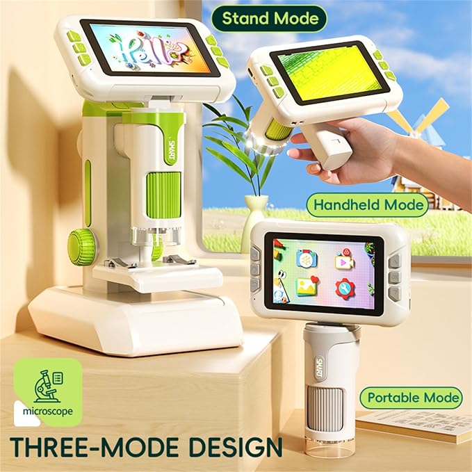 Microscope for Kids,1600X Digital Microscope with 4.0" HD Screen, 3-in-1 Portable Microscopes with Slides,STEM Educational Science Toy for Ages 6-12 Christmas Birthday Gifts for Boys & Girls (Green)