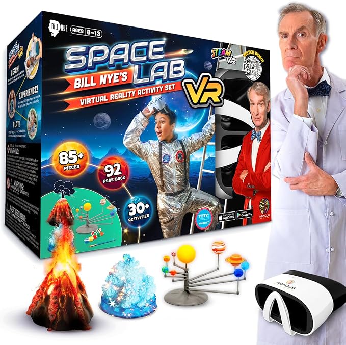 Abacus Brands Bill Nye's VR Space Lab - STEM Science Kit for Kids Age 8-13 | Virtual Reality Goggles, 85-Piece Set, 128 AR & VR Experiences, 92-Page Interactive Book, Educational Gift for Boys & Girls