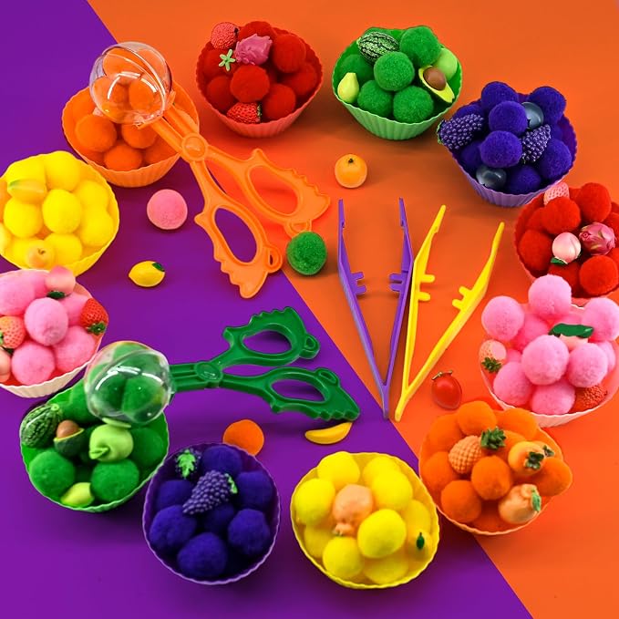 140 Pcs Fruits Sensory Bin Items Summer Fruits Farm Counting Sorting Sensory Bin Filler Fine Motor Famer Vegetable Counts for Spring Summer Sorting Counting