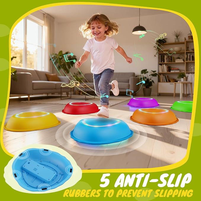 Rechargeable Stepping Stones for Kids, 6pcs Music and Light Up Non-Slip Balance Sensory Toys for Toddler, Kids Indoor and Outdoor Play Equipment, Birthday Gifts Toys for 2 3 4 5+ Year Old Kids