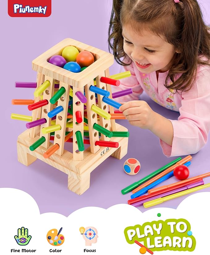 Montessori Wooden Board Game, 36 Colorful Sticks Board Games for Kids 4-6, Fine Motor Skills Toy Math Learning Montessori Toys for 3 4 5 6 Year Olds, Wooden Stick Game Family Games, Gift Boys Girls