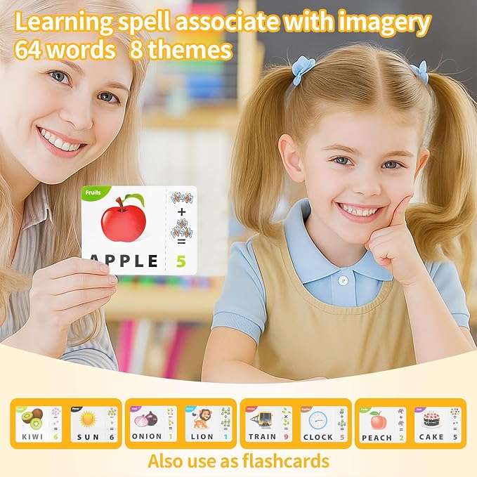 DEGIDEGI Educational Toys for Kids Ages 3-8, Matching Letter Spelling Game ABC Math Learning, Xmas Birthday Party Gifts for 3 4 5 6 7 8 Year Olds Boys and Girls Yellow