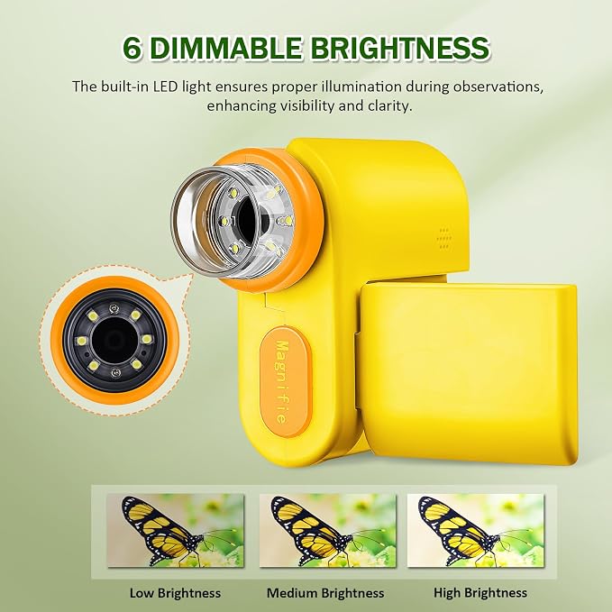 1000X Microscope for Kids 8-12, 4K HD Screen with 6 LED Lights, Portable Microscope for Outdoor STEM Learning, Rechargeable Science Kit, Birthday Easter Gifts for Kids