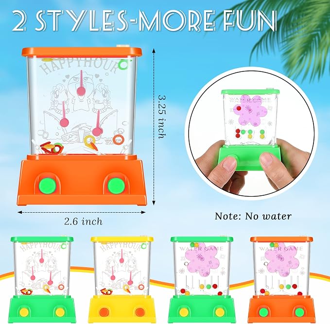 Gejoy 4 Pieces Water Games Handheld for Kid Small Retro Waterful Ring Toss Handheld Game Birthday Goodie Bags Stuffers School Classroom Prize Reward Pastime Car Toy Fidget for Boy Girl(Cute Style)
