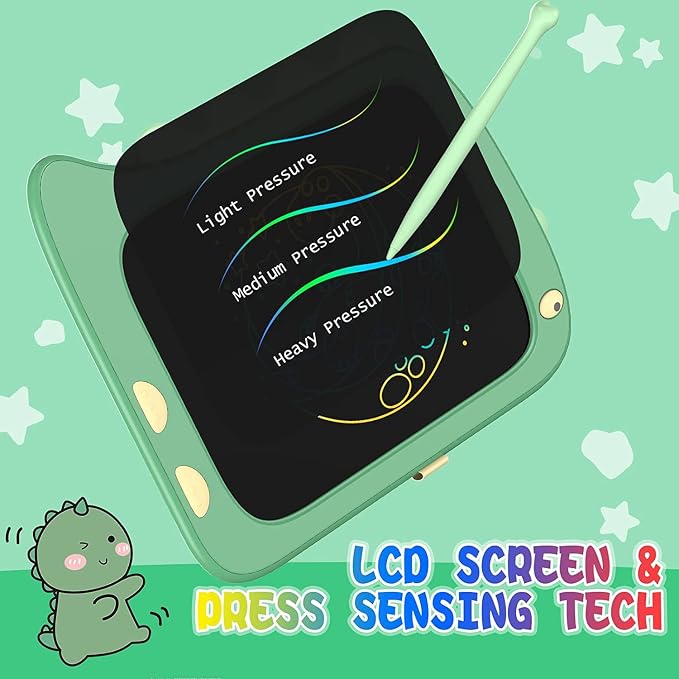 8.5 Inch LCD Doodle Board Tablet Toy - Green Dinosaur Drawing Pad for Kids 2-6 Years Old - Christmas and Birthday Gifts